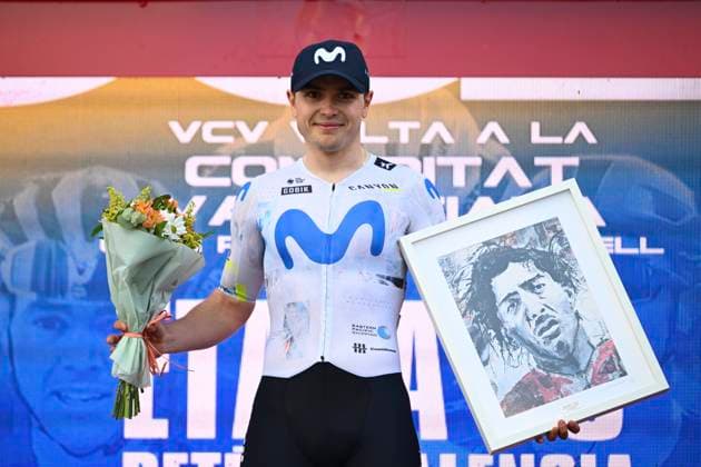 Tour of Valencia 2026 Stage 5 VALENCIA, SPAIN - FEBRUARY 08 : Garcia Pierna Raul (ESP) of Movistar Team pictured during the podium ceremony of stage 5 of the 77th edition of Volta a la Comunitat Valenciana an UCI ProSeries 2.Pro cycling road race stage for Men Elite of 93.8 km with start in Betera and finish in Valencia on February 8, 2026 in Valencia, Spain, 08 02 2026 Valencia Spain  Copyright: xVincentxKalutx
