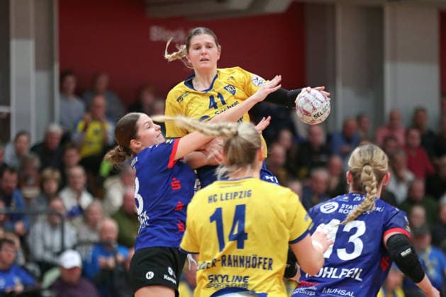 Handball, 2. Alsco HBF: HC Leipzig - Rostocker HC; 08.02.2026 Wiebke Meyer (41, HC Leipzig) in der Luft. 2. Alsco Handball Bundesliga Frauen, HBF, Saison 2025 2026, 17. Spieltag: HC Leipzig vs. Rostocker HC am 08.02.2026 in der Sporthalle Brüderstraße Leipzig. Copyright: xBEAUTIFULxSPORTS JanxKaeferx