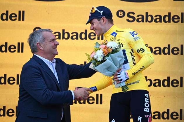 Tour of Valencia 2026 Stage 5 VALENCIA, SPAIN - FEBRUARY 08 : Evenepoel Remco (BEL) of Red Bull BORA Hansgrohe pictured with the yellow jersey during the podium ceremony of stage 5 of the 77th edition of Volta a la Comunitat Valenciana an UCI ProSeries 2.Pro cycling road race stage for Men Elite of 93.8 km with start in Betera and finish in Valencia on February 8, 2026 in Valencia, Spain, 08 02 2026 Valencia Spain  Copyright: xVincentxKalutx