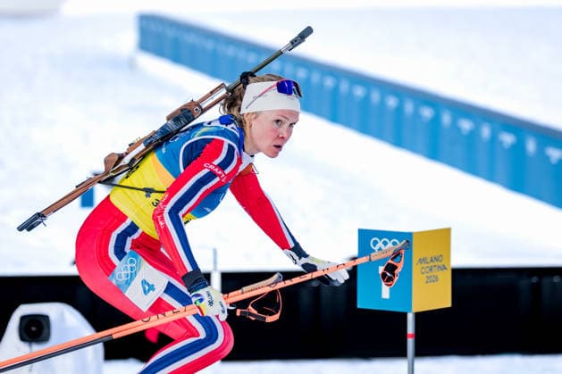 OLYMPICS - Winter Olympic Games, Olympische Spiele, Olympia, OS Milano Cortina 2026 ANTHOLZ,ITALY,08.FEB.26 - OLYMPICS, BIATHLON - Winter Olympic Games Milano Cortina 2026, mixed relay, 4x6km. Image shows Karoline Offigstad Knotten (NOR).  GEPAxpictures xMatthiasxTrinkl