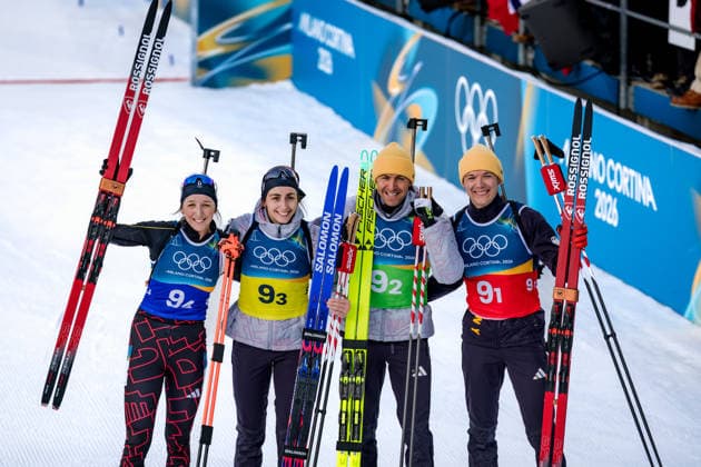 OLYMPICS - Winter Olympic Games, Olympische Spiele, Olympia, OS Milano Cortina 2026 ANTHOLZ,ITALY,08.FEB.26 - OLYMPICS, BIATHLON - Winter Olympic Games Milano Cortina 2026, mixed relay, 4x6km. Image shows Franziska Preuss, Vanessa Voigt, Philipp Nawrath and Justus Strelow (GER).  GEPAxpictures xMatthiasxTrinkl