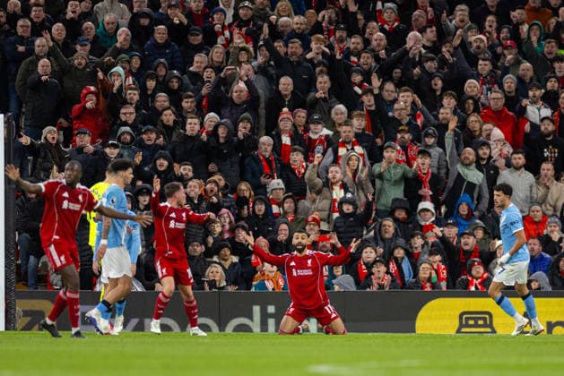 Football - FA Premier League - Liverpool FC v Manchester City FC LIVERPOOL, ENGLAND - Sunday, February 8, 2026: Liverpool s Mohamed Salah reacts to his penalty appeal denied during the FA Premier League match between Liverpool FC and Manchester City FC at Anfield. (Photo by David Rawcliffe Propaganda) LIVERPOOL Anfield MERSEYSIDE ENGLAND  Copyright: xDavidxRawcliffex P2026-02-08-Liverpool_Man_City-62