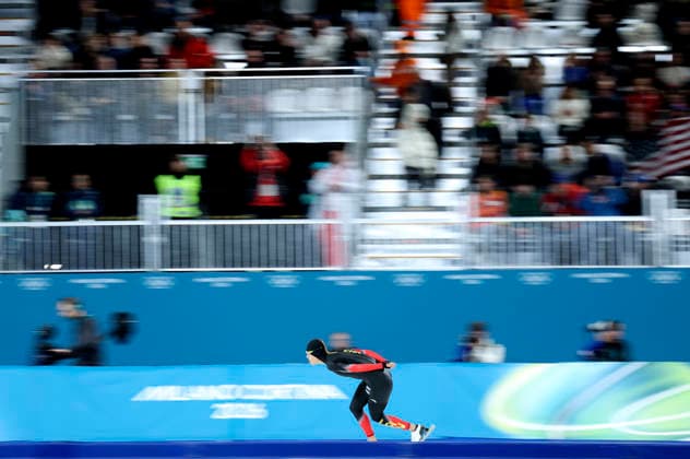 (260208) -- MILAN, Feb. 8, 2026 -- Liu Hanbin of China competes during the Speed skating, Eisschnelllauf men s 5000m match at the Milan-Cortina 2026 Olympic Winter games, Winterspiele,Spiele, Summer games in Milan, Italy, Feb. 8, 2026. ) (MICO2026)ITALY-MILAN-OLYMPIC WINTER GAMES-SPEED SKATING-MEN S 5000M DuxXiaoyi 