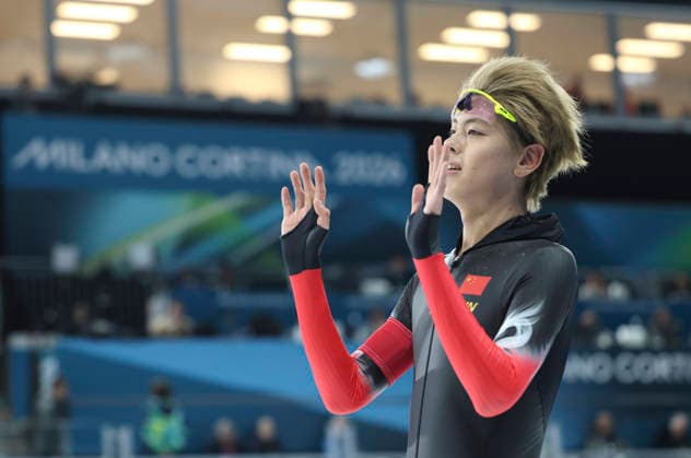 (260208) -- MILAN, Feb. 8, 2026 -- Liu Hanbin of China reacts after the Speed skating, Eisschnelllauf men s 5000m match at the Milan-Cortina 2026 Olympic Winter games, Winterspiele,Spiele, Summer games in Milan, Italy, Feb. 8, 2026. ) (MICO2026)ITALY-MILAN-OLYMPIC WINTER GAMES-SPEED SKATING-MEN S 5000M DuxXiaoyi 
