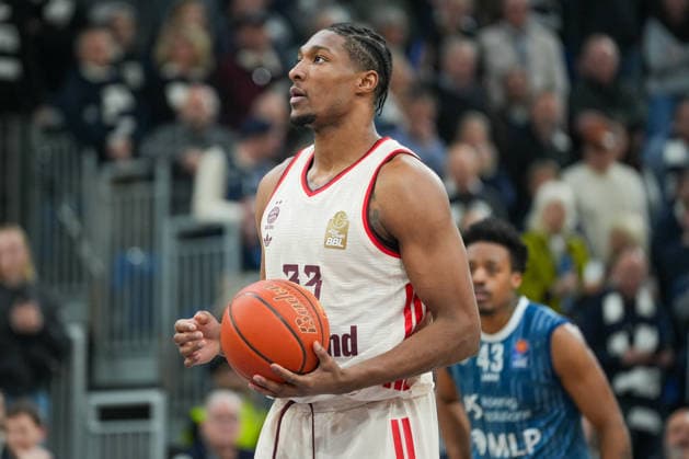 Basketball: easyCredit BBL, 19. Spieltag, MLP Academics Heidelberg - FC Bayern München Basketball am 08.02.2026 in Heidelberg (SNP Dome), Deutschland, Saison 2025 2026: David McCormack (33, FCB) im Fokus. Heidelberg SNP Dome Deutschland Copyright: xChristophxKinzingerx