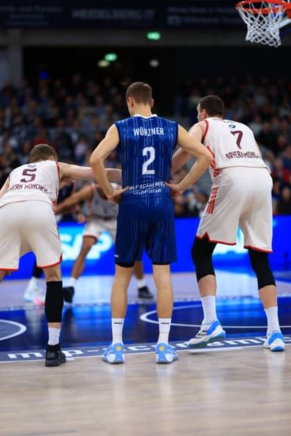 RECORD DATE NOT STATED Szene mit Niklas Würzner (2; MLP Academics Heidelberg) und Johannes Voigtmann (7; FC Bayern Basketball) in einem Zweikampf unter dem Korb easyCredit BBL: MLP Academics Heidelberg – FC Bayern München Basketball - 08.02.2026 Copyright: xMichaelxGelhardtx
