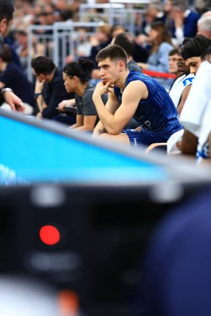 RECORD DATE NOT STATED Szene mit Dusan Neskovic (7; MLP Academics Heidelberg) auf der Bank am Spielfeldrand easyCredit BBL: MLP Academics Heidelberg – FC Bayern München Basketball - 08.02.2026 Copyright: xMichaelxGelhardtx