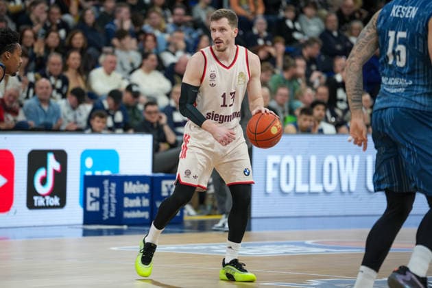 Basketball: easyCredit BBL, 19. Spieltag, MLP Academics Heidelberg - FC Bayern München Basketball am 08.02.2026 in Heidelberg (SNP Dome), Deutschland, Saison 2025 2026: Andreas Obst (13, FCB) im Fokus. Heidelberg SNP Dome Deutschland Copyright: xChristophxKinzingerx