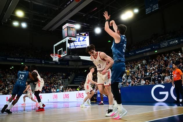 RECORD DATE NOT STATED Spielaktion mit Justus Hollatz (21; FC Bayern Basketball) in weißem Trikot beim Wurf easyCredit BBL: MLP Academics Heidelberg – FC Bayern München Basketball - 08.02.2026 Copyright: xMichaelxGelhardtx