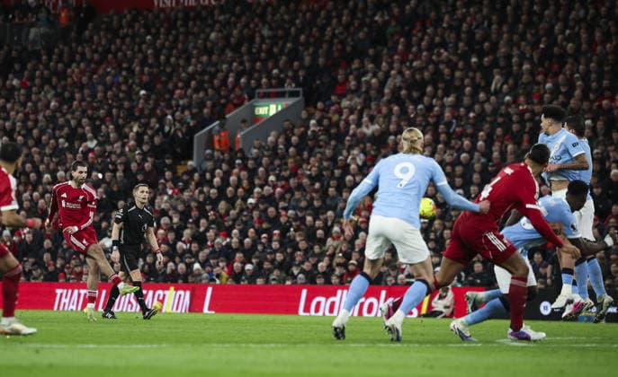 Liverpool v Manchester City, FA Premier League 08.02.26 Liverpool v Manchester City, FA Premier League Bradley Ormesher The Times Dominik Szoboszlai of Liverpool scores and celebrates scoring his teams opening goal 1-0  Copyright: xBradleyxOrmesherx NINTCHDBPICT001057464489