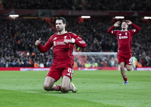 Liverpool v Manchester City, FA Premier League 08.02.26 Liverpool v Manchester City, FA Premier League Bradley Ormesher The Times Dominik Szoboszlai of Liverpool scores and celebrates scoring his teams opening goal 1-0  Copyright: xBradleyxOrmesherx NINTCHDBPICT001057464611