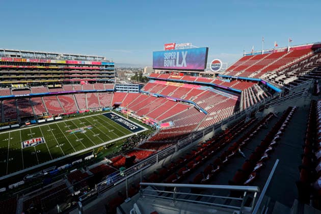 SANTA CLARA, CA - FEBRUARY 08: A general view of Levi s Stadium prior to the start of the Seattle Seahawks versus the New England Patriots Super Bowl LX game on February 8, 2026, at Levi s Stadium in Santa Clara, CA. (Photo by Bob Kupbens Icon Sportswire) NFL, American Football Herren, USA FEB 08 Super Bowl LX Seahawks vs Patriots Pregame EDITORIAL USE ONLY Icon2601010009