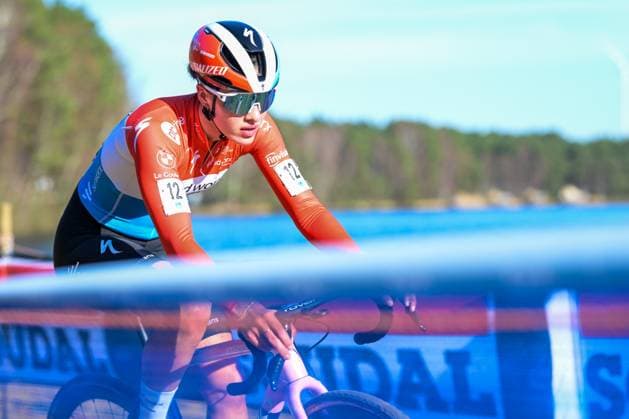 Luxembourgian Marie Schreiber pictured in action during the women s Elite race of the Krawatencross cyclocross in Lille, the seventh stage (out of 8) in the X2O Badkamers Trofee competition, on Sunday 08 February 2026. DAVIDxPINTENS  x161981043x