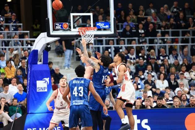 RECORD DATE NOT STATED Spielaktion mit Oscar da Silva (1; FC Bayern Basketball), Dusan Neskovic (7; MLP Academics Heidelberg) und Niels Giffey (5; FC Bayern Basketball) unter dem Korb easyCredit BBL: MLP Academics Heidelberg – FC Bayern München Basketball - 08.02.2026 Copyright: xMichaelxGelhardtx