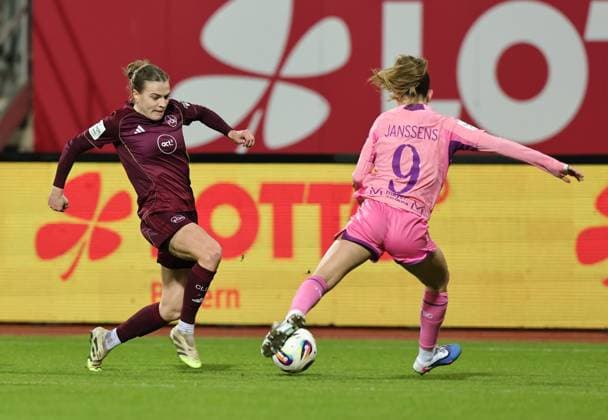 08.02.2026 - Fussball - Saison 2025 2026 - 1. Frauen - Fussball - Bundesliga - 17. Spieltag: 1. FC Nürnberg FCN ( Club ) - TSG 1899 Hoffenheim - Sportfoto Zink DaMa - xdaxmax - Nastassja Lein (24, 1. FC Nürnberg FCN ) Jill Janssens (9, TSG Hoffenheim )