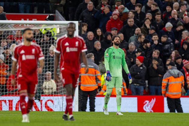 Football - FA Premier League - Liverpool FC v Manchester City FC LIVERPOOL, ENGLAND - Sunday, February 8, 2026: Liverpool s goalkeeper Alisson Becker reacts to conceding the second goal during the FA Premier League match between Liverpool FC and Manchester City FC at Anfield. (Photo by David Rawcliffe Propaganda) LIVERPOOL Anfield MERSEYSIDE ENGLAND  Copyright: xDavidxRawcliffex P2026-02-08-Liverpool_Man_City-130