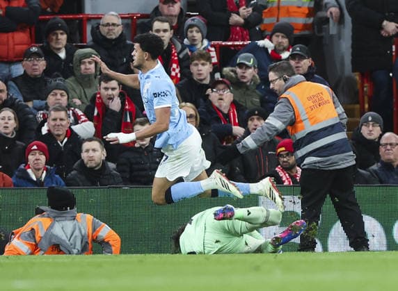 Liverpool v Manchester City, FA Premier League 08.02.26 Liverpool v Manchester City, FA Premier League Bradley Ormesher The Times Alisson Becker of Liverpool fouls Matheus Nunes for penalty  Copyright: xBradleyxOrmesherx NINTCHDBPICT001057467541