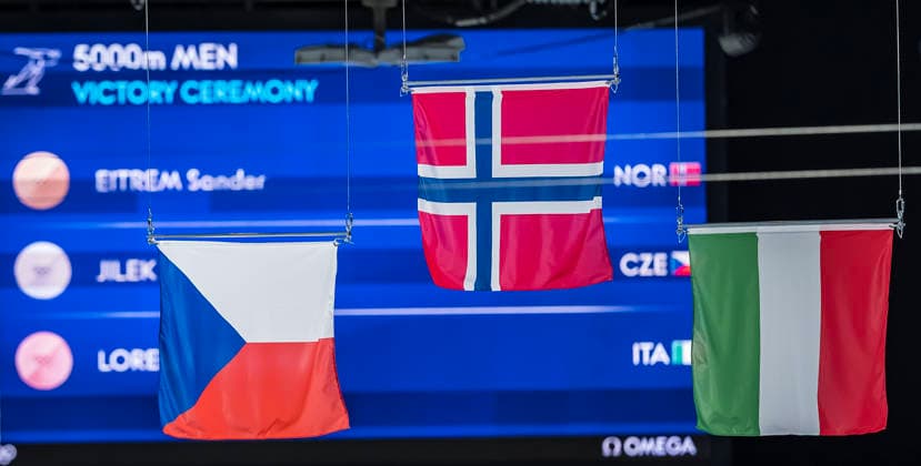 February 8, 2026, Milan, Lombardy, Italy: Silver medalist METODEJ JILEK of Czechia, gold medalist SANDER EITREM of Norway, and bronze medalist RICCARDO LORELLO of Italy receive their metals for the men s 5000m Speed skating, Eisschnelllauf at Milano Speed Skating Stadium. Olympics 2026: Milano Cortina: Speed Skating Men S 5000m Sander Eitrem  - ZUMAa161 20260208_oly_a161_040 Copyright: xWalterxG.xArcex