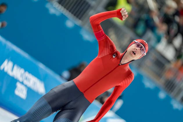 February 8, 2026, Milan, Lombardy, Italy: SANDER EITREM (9-O) of Norway reacts after winning the gold in the menÃ¢â‚¬â ¢s 500m during the Milano Cortina 2026 Olympic Games, Olympische Spiele, Olympia, OS at Milano Speed skating, Eisschnelllauf Stadium. Milan Italy - ZUMAa161 20260208_oly_a161_018 Copyright: xWalterxG.xArcex