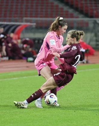08.02.2026 - Fussball - Saison 2025 2026 - 1. Frauen - Fussball - Bundesliga - 17. Spieltag: 1. FC Nürnberg FCN ( Club ) - TSG 1899 Hoffenheim - Sportfoto Zink DaMa - xdaxmax - Chiara Marie Hahn (23, TSG Hoffenheim ) Nastassja Lein (24, 1. FC Nürnberg FCN )