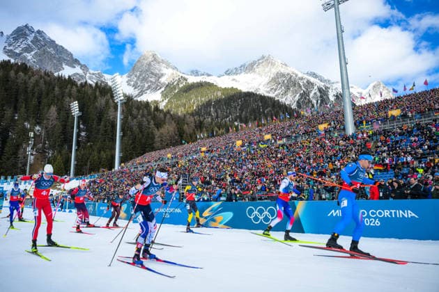 (260208) -- ANTERSELVA, Feb. 8, 2026 -- Athletes compete during the biathlon mixed relay 4 x 6km (M+W) at the Milan-Cortina 2026 Olympic Winter games, Winterspiele,Spiele, Summer games in Anterselva, Italy, Feb. 8, 2026. ) (MICO2026)ITALY-ANTERSELVA-OLYMPIC WINTER GAMES-BIATHLON-MIXED RELAY 4 x 6KM (M+W) JiangxHan 
