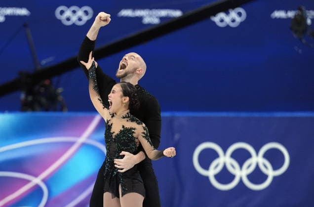 February 8, 2026, Milan, ITALY: United States Ellie Kam and Danny O Shea celebrate after competing during the pairs free skate Figure skating, Eiskunstlauf team event at the 2026 Winter Olympics, in Milan, Sunday, Feb. 8, 2026. Canada News - February 8, 2026  - ZUMAc35_ 20260208_zaf_c35_064 Copyright: xDarrylxDyckx