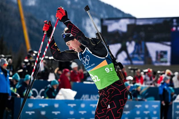 (260208) -- ANTERSELVA, Feb. 8, 2026 -- Philipp Nawrath of Germany competes during the biathlon mixed relay 4 x 6km (M+W) at the Milan-Cortina 2026 Olympic Winter games, Winterspiele,Spiele, Summer games in Anterselva, Italy, Feb. 8, 2026. ) (MICO2026)ITALY-ANTERSELVA-OLYMPIC WINTER GAMES-BIATHLON-MIXED RELAY 4 x 6KM (M+W) JiangxHan 