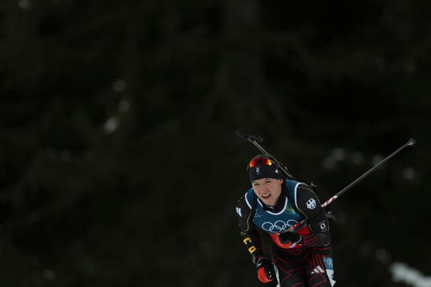 (260208) -- ANTERSELVA, Feb. 8, 2026 -- Justus Strelow of Germany competes during the biathlon mixed relay 4 x 6km (M+W) at the Milan-Cortina 2026 Olympic Winter games, Winterspiele,Spiele, Summer games in Anterselva, Italy, Feb. 8, 2026. ) (MICO2026)ITALY-ANTERSELVA-OLYMPIC WINTER GAMES-BIATHLON-MIXED RELAY 4 x 6KM (M+W) ZhangxTao 