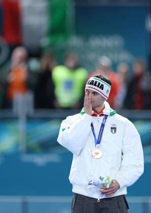 (260208) -- MILAN, Feb. 8, 2026 -- Riccardo Lorello of Italy attends the awarding ceremony of the Speed skating, Eisschnelllauf men s 5000m at the Milan-Cortina 2026 Olympic Winter games, Winterspiele,Spiele, Summer games in Milan, Italy, Feb. 8, 2026. ) (MICO2026)ITALY-MILAN-OLYMPIC WINTER GAMES-SPEED SKATING-MEN S 5000M DuxXiaoyi 