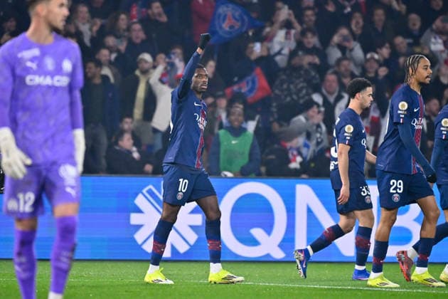 FOOTBALL : PSG vs Marseille - Ligue1 - 08 02 2026 Ousmane DEMBELE ( 10 - PSG ) celebrates after scoring during the Ligue 1 match between Paris Saint Germain and Olympique Marseille at Parc Des Princes on February 08 , 2026 in Paris, France. ( Photo by Federico Pestelini PsnewZ ) - ParisFrance  Copyright: xFedericoxPestelinix
