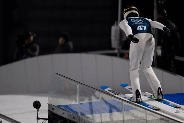 OLYMPICS - Winter Olympic Games, Olympische Spiele, Olympia, OS Milano Cortina 2026 VAL DI FIEMME,ITALY,08.FEB.26 - OLYMPICS, Ski jumping, Skispringen, Ski, nordisch - Winter Olympic Games Milano Cortina 2026, normal hill, men, training. Image shows Anze Lanisek (SLO) and a drone.  GEPAxpictures xOliverxLerch