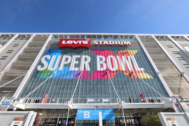SANTA CLARA, CA - FEBRUARY 08: A general view of the exterior of Levi s Stadium prior to the start of the Seattle Seahawks versus the New England Patriots Super Bowl LX game on February 8, 2026, at Levi s Stadium in Santa Clara, CA. (Photo by Matthew Huang Icon Sportswire) NFL, American Football Herren, USA FEB 08 Super Bowl LX Seahawks vs Patriots Pregame EDITORIAL USE ONLY Icon2601011026