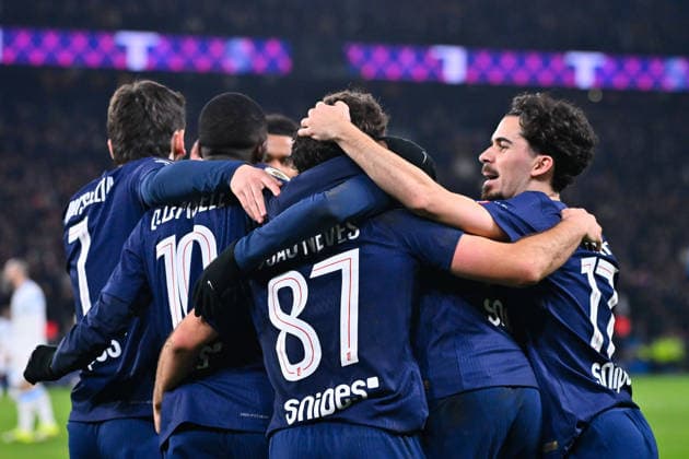 FOOTBALL : PSG vs Marseille - Ligue1 - 08 02 2026 Joao Pedro Goncalves Neves ( 87 - PSG ) celebrates with teammates during the Ligue 1 match between Paris Saint Germain and Olympique Marseille at Parc Des Princes on February 08 , 2026 in Paris, France. ( Photo by Federico Pestelini PsnewZ ) - ParisFrance  Copyright: xFedericoxPestelinix