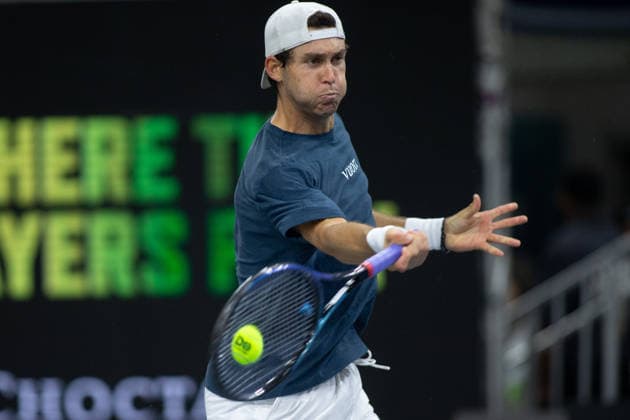 February 8, 2026, Frisco, Texas, USA: TRISTAN BOYER (USA) returns with a forehand during a menâ€⠢s singles qualifying match at 2026 Nexo Dallas Open at The Ford Center at The Star in Frisco, Texas. Svadja defeated Boyer, 6:3, 5:7, 6:4. Tennis 2026: Dallas Open: Svadja 6:3, 5:7, 6:4 Boyer - ZUMAh193 20260208_zsp_h193_020 Copyright: xDanielxMcGregor-Huyerx