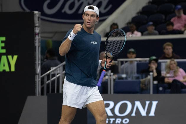 February 8, 2026, Frisco, Texas, USA: TRISTAN BOYER (USA) reacts during a menâ€⠢s singles qualifying match at 2026 Nexo Dallas Open at The Ford Center at The Star in Frisco, Texas. Svadja defeated Boyer, 6:3, 5:7, 6:4. Tennis 2026: Dallas Open: Svadja 6:3, 5:7, 6:4 Boyer - ZUMAh193 20260208_zsp_h193_035 Copyright: xDanielxMcGregor-Huyerx