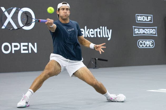 February 8, 2026, Frisco, Texas, USA: TRISTAN BOYER (USA) returns with a forehand during a menÃ¢â‚¬â ¢s singles qualifying match at 2026 Nexo Dallas Open at The Ford Center at The Star in Frisco, Texas. Svadja defeated Boyer, 6:3, 5:7, 6:4. Frisco USA - ZUMAh193 20260208_zsp_h193_002 Copyright: xDanielxMcGregor-Huyerx