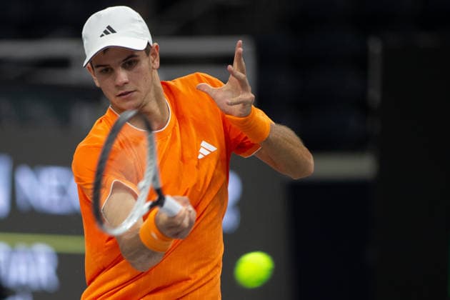 February 8, 2026, Frisco, Texas, USA: MURPHY CASSONE (USA) returns with a forehand during a menâ€⠢s singles qualifying match at 2026 Nexo Dallas Open at The Ford Center at The Star in Frisco, Texas. Svadja defeated Boyer, 6:3, 5:7, 6:4. Jodar defeated Cassone, 7:6, 7:6. Frisco USA - ZUMAh193 20260208_zsp_h193_080 Copyright: xDanielxMcGregor-Huyerx