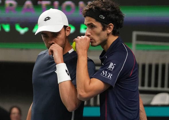 February 8, 2026, Le Portel, Bretagne, France: Pierre - Hugues Herbert and Benjamin Bonzi of Frenchvduring the Davis Cup 2026, Qualifiers tennis event on 8 February 2026 at Le Chaudron in Le Portel, France - Photo Le Portel France - ZUMAl193 20260208_zsp_l193_123 Copyright: xLaurentxLairysx
