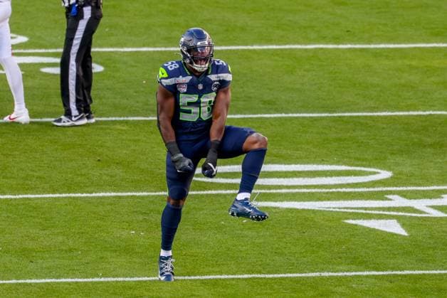 Derick Hall 58 (Seattle Seahawks), New England Patriots vs. Seattle Seahawks, Super Bowl, LX, Football, NFL, American Football Herren, USA 08.02.2026 Santa Clara Kalifornien Vereinigte Staaten