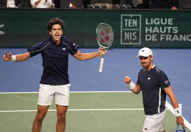 February 8, 2026, Le Portel, Bretagne, France: Pierre - Hugues Herbert and Benjamin Bonzi of Frenchvduring the Davis Cup 2026, Qualifiers tennis event on 8 February 2026 at Le Chaudron in Le Portel, France - Photo Le Portel France - ZUMAl193 20260208_zsp_l193_174 Copyright: xLaurentxLairysx