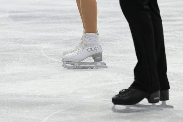 February 8, 2026, Milan, Lombardy, Italy: Detail of Olympic Rings embroided on the skate of ANASTASIIA METELKINA of Georgia as seen during the Pairs Free Program of the Figure skating, Eiskunstlauf Team Event at the Milano Cortina 2026 Winter Olympic Games, Olympische Spiele, Olympia, OS Olympics 2026: Milano Cortina: Figure Skating Team Event  - ZUMAc179 20260208_oly_c179_250 Copyright: xMickaelxChavetx