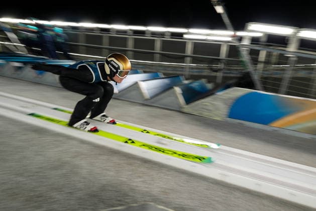8th February 2026; Predazzo, Val di Fiemme, Italy: Milano Cortina 2026 Winter Olympics Ski jumping, Skispringen, Ski, nordisch men& x2019;s normal hill training  PaoloxNucci Content restricted for UK based newspaper