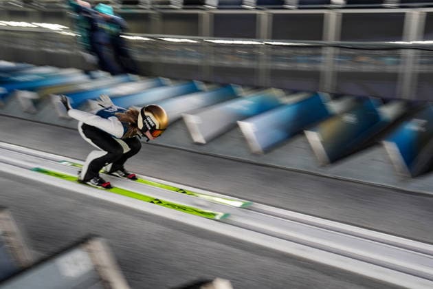 8th February 2026; Predazzo, Val di Fiemme, Italy: Milano Cortina 2026 Winter Olympics Ski jumping, Skispringen, Ski, nordisch men& x2019;s normal hill training Nika Vodan (SLO)  PaoloxNucci Content restricted for UK based newspaper