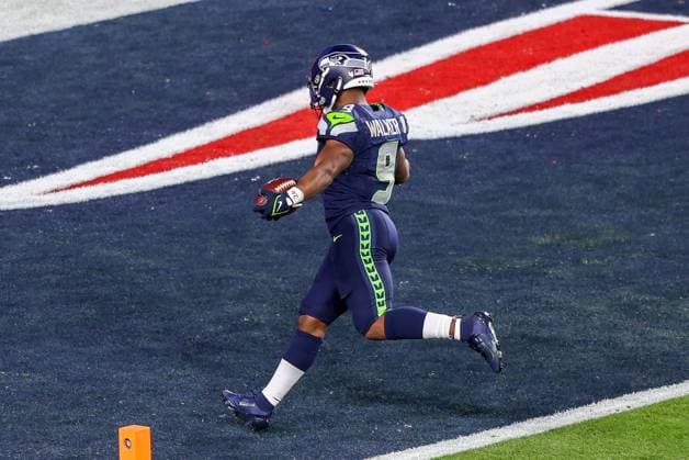 Kenneth Walker III 9 (Seattle Seahawks) nach seinem Touchdown, New England Patriots vs. Seattle Seahawks, Super Bowl, LX, Football, NFL, American Football Herren, USA 08.02.2026 Santa Clara Kalifornien Vereinigte Staaten