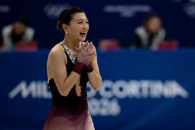 February 8, 2026, Cortina D ampezzo, Belluno, Italy: Japanese Kaori Sakamoto (JPN) reacts after her performance in the Women Single Free Skating during the 2026 Winter Olympics at the Milano Ice Skating Arena on Sunday in Cortina d Ampezzo. Olympics 2026: Milano Cortina: Figure skating, Eiskunstlauf Team Women  - ZUMAj89_ 20260208_oly_j89_054 Copyright: xPaulxKitagakixJr.x