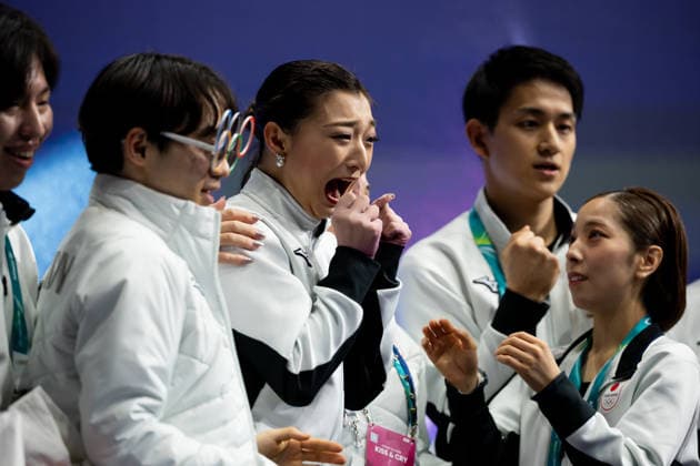 February 8, 2026, Cortina D ampezzo, Belluno, Italy: Japanese Kaori Sakamoto (JPN) reacts after her performance in the Women Single Free Skating during the 2026 Winter Olympics at the Milano Ice Skating Arena on Sunday in Cortina d Ampezzo. Olympics 2026: Milano Cortina: Figure skating, Eiskunstlauf Team Women  - ZUMAj89_ 20260208_oly_j89_057 Copyright: xPaulxKitagakixJr.x