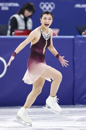 Milan Cortina Olympics: Figure skating, Eiskunstlauf Kaori Sakamoto of Japan reacts after performing in the women s free program during the figure skating team event at the Milan Cortina Olympics at Milano Ice Skating Arena in Milan on Feb. 8, 2026.  A14AA0005258683P