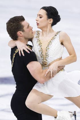 Milan Cortina Olympics: Figure skating, Eiskunstlauf Lia Pereira (R) and Trennt Michaud of Canada perform in the pairs free program during the figure skating team event at the Milan Cortina Olympics at Milano Ice Skating Arena in Milan on Feb. 8, 2026.  A14AA0005258853P