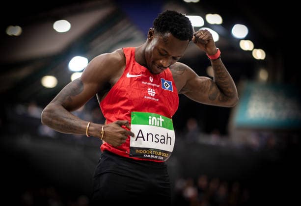 KARLSRUHE, GERMANY - FEBRUARY 8: Owen ANSAH (GER)during the INIT Indoor Meeting Karlsruhe at Europahalle - World Athletics Indoor Tour Gold. February 8, 2026 in Karlsruhe, Germany. Baden-Wuerttemberg Germany Copyright: xBEAUTIFULxSPORTS R.xSchmittx