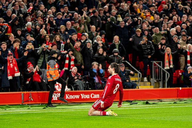 Liverpool v Manchester City - Premier League Dominik Szoboszlai of Liverpool celebrates after scoring during the Premier League match between Liverpool and Manchester City at Anfield in Liverpool, England, on February 8, 2026. Liverpool Merseyside United Kingdom  Copyright: xMIxNewsx originalFilename:fletcher-liverpoo260208_np8Rg.jpg